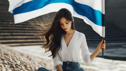 Young woman holding israel flag
