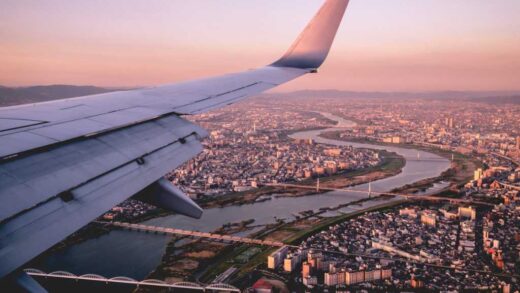 Japan airplane over Osaka