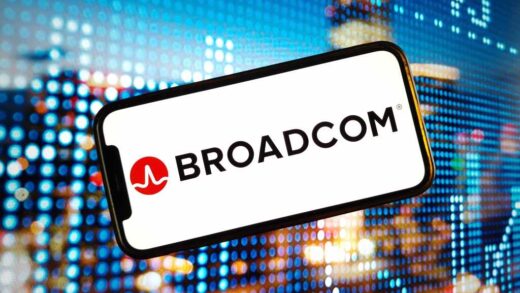 Konskie, Poland - January 03, 2024: Broadcom Inc company logo displayed on mobile phone screen