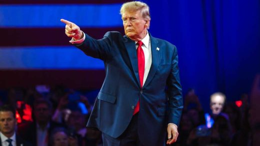 NATIONAL HARBOR, MD, USA- February 24, 2024: Donald Trump speaks at CPAC about his plan for defeating current President Joe Biden in November.