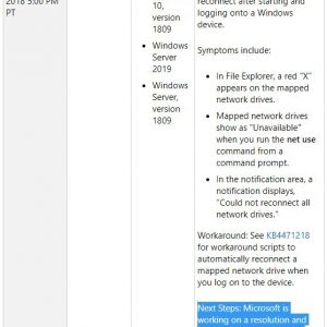 Next windows 10 version 1809 cumulative update to fix mapped network drive bug 524044 2