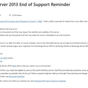 Microsoft warns the end of support for exchange server 2013