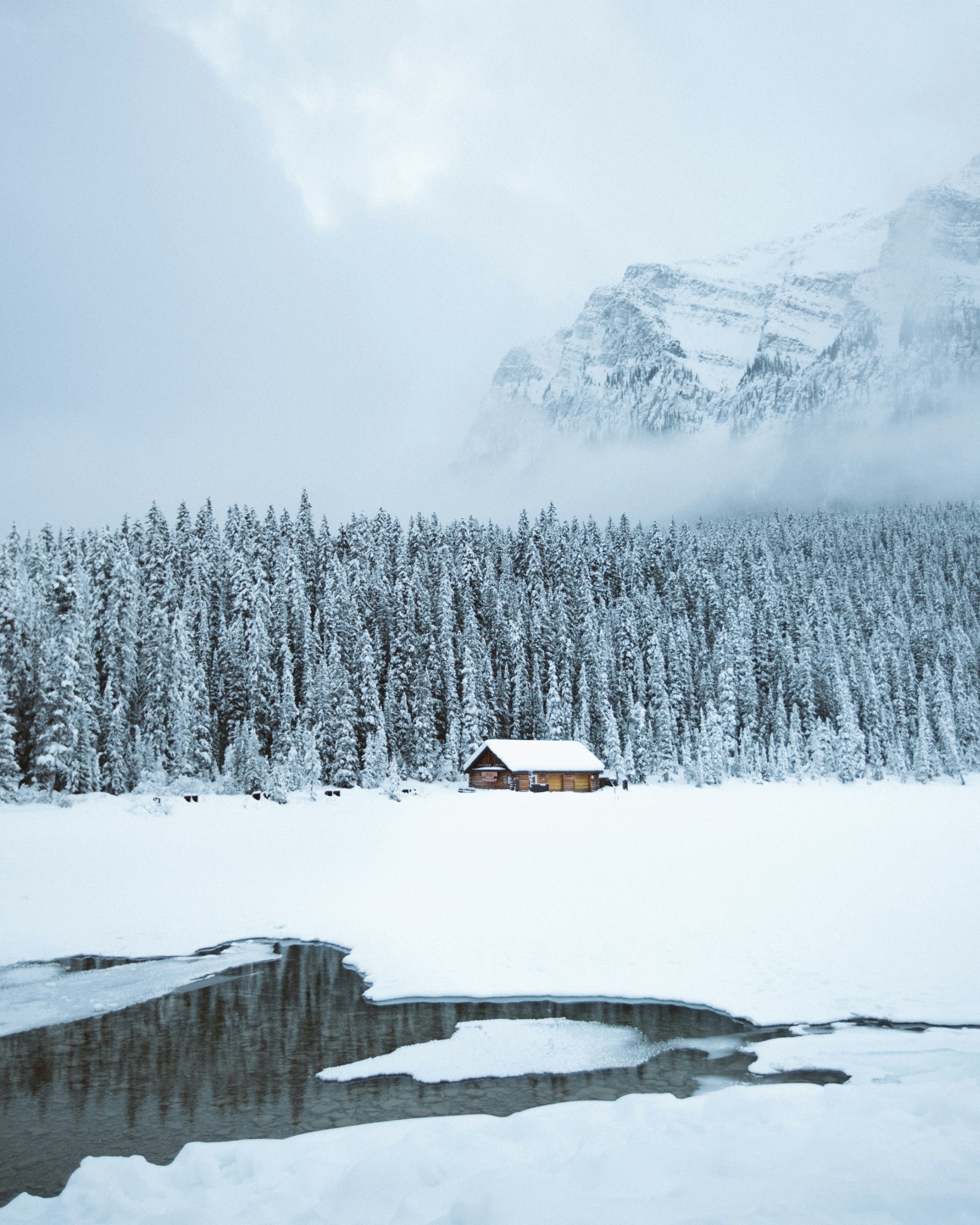 Cabin snow forest mountain