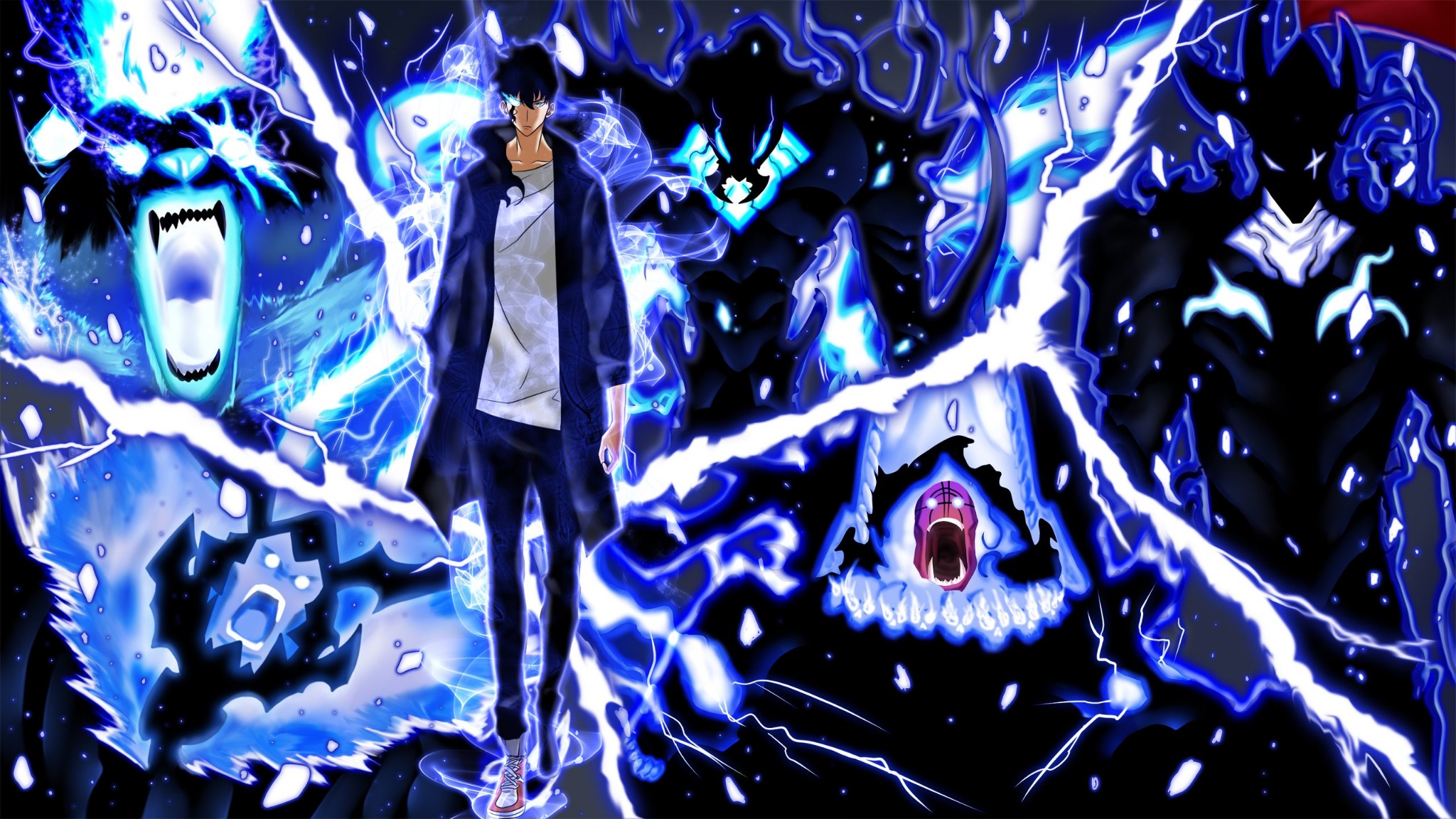 Anime hero with blue electric powers wallpaper