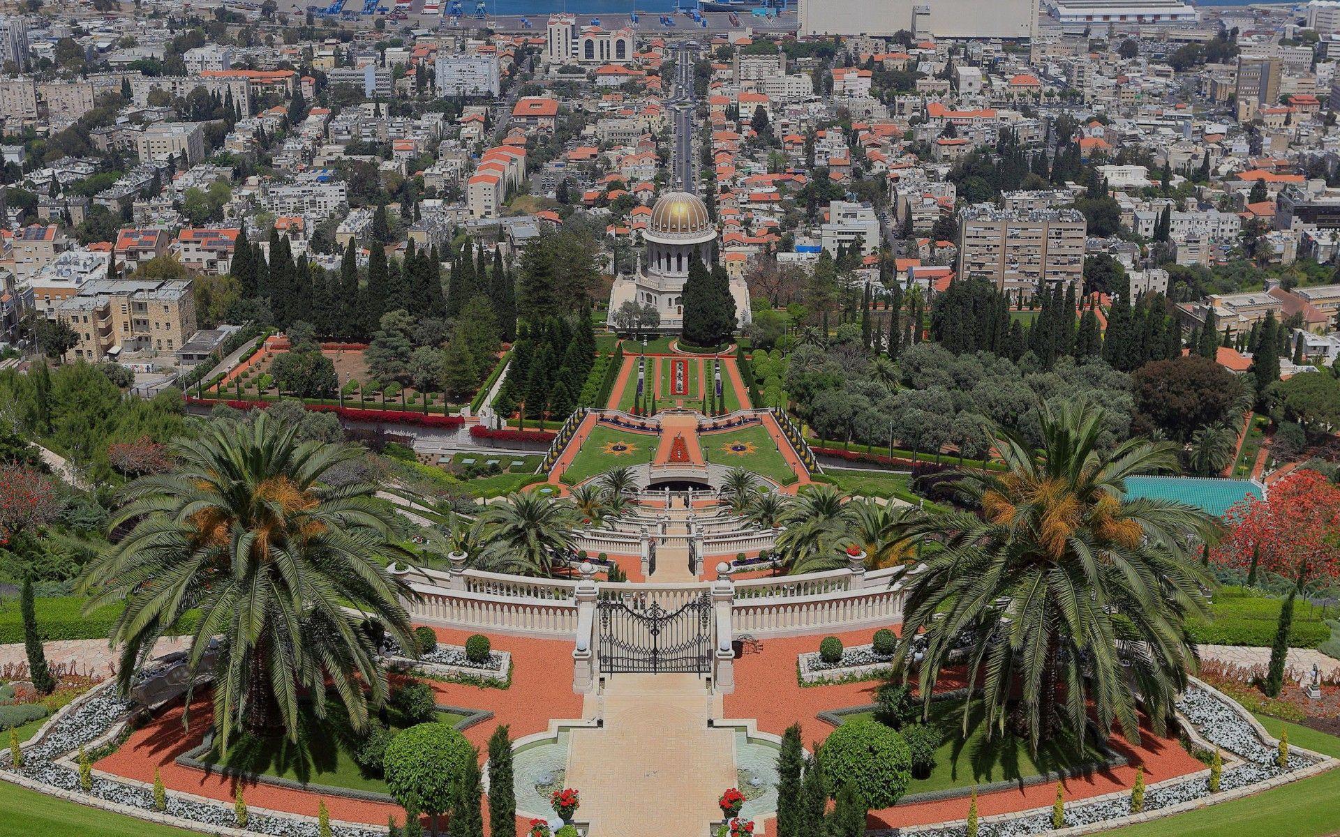 Bahai gardens haifa panoramic view wallpaper