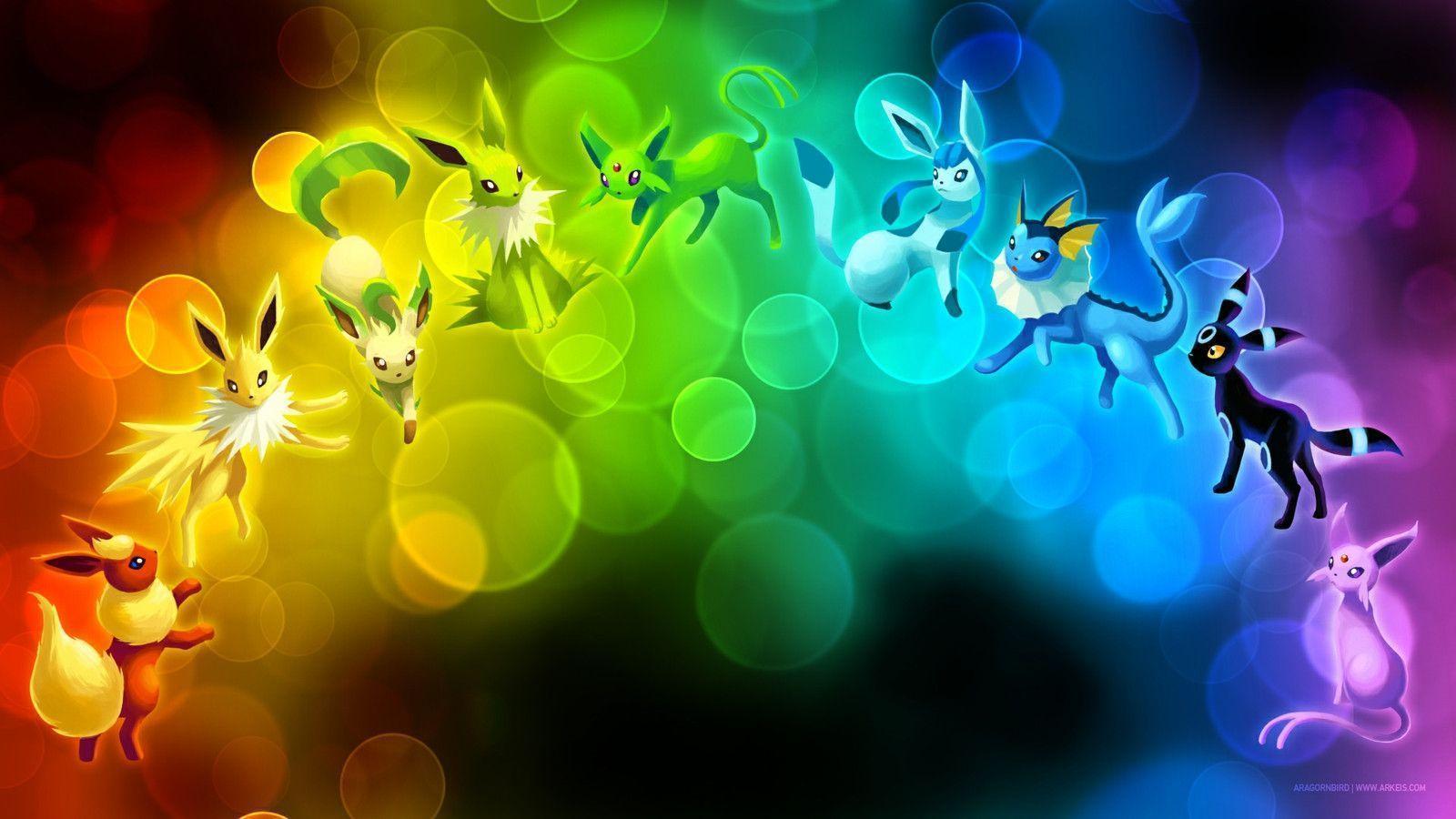 Eevee evolutions colorful lights wallpaper