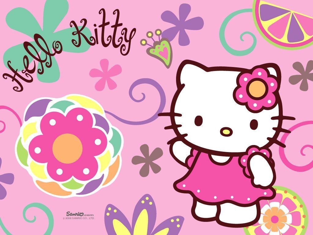 Hello kitty pink floral wallpaper