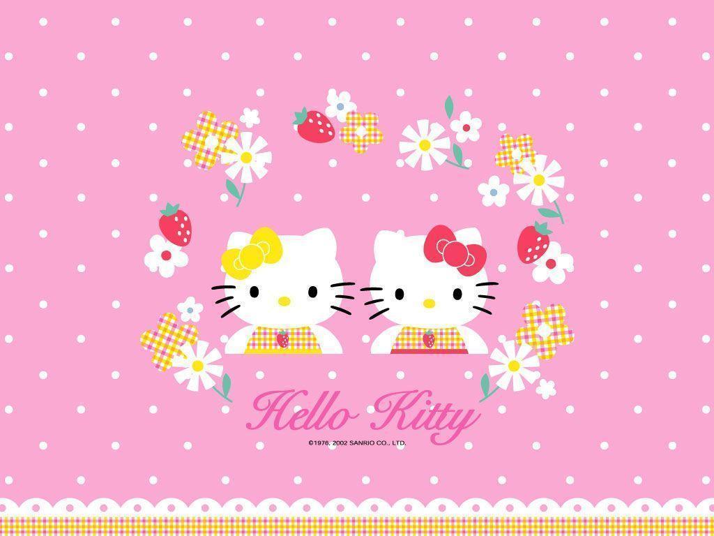 Hello kitty wallpaper with flower crown and polka dots