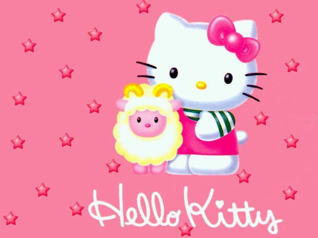 Hello kitty wallpaper with red bow and stars