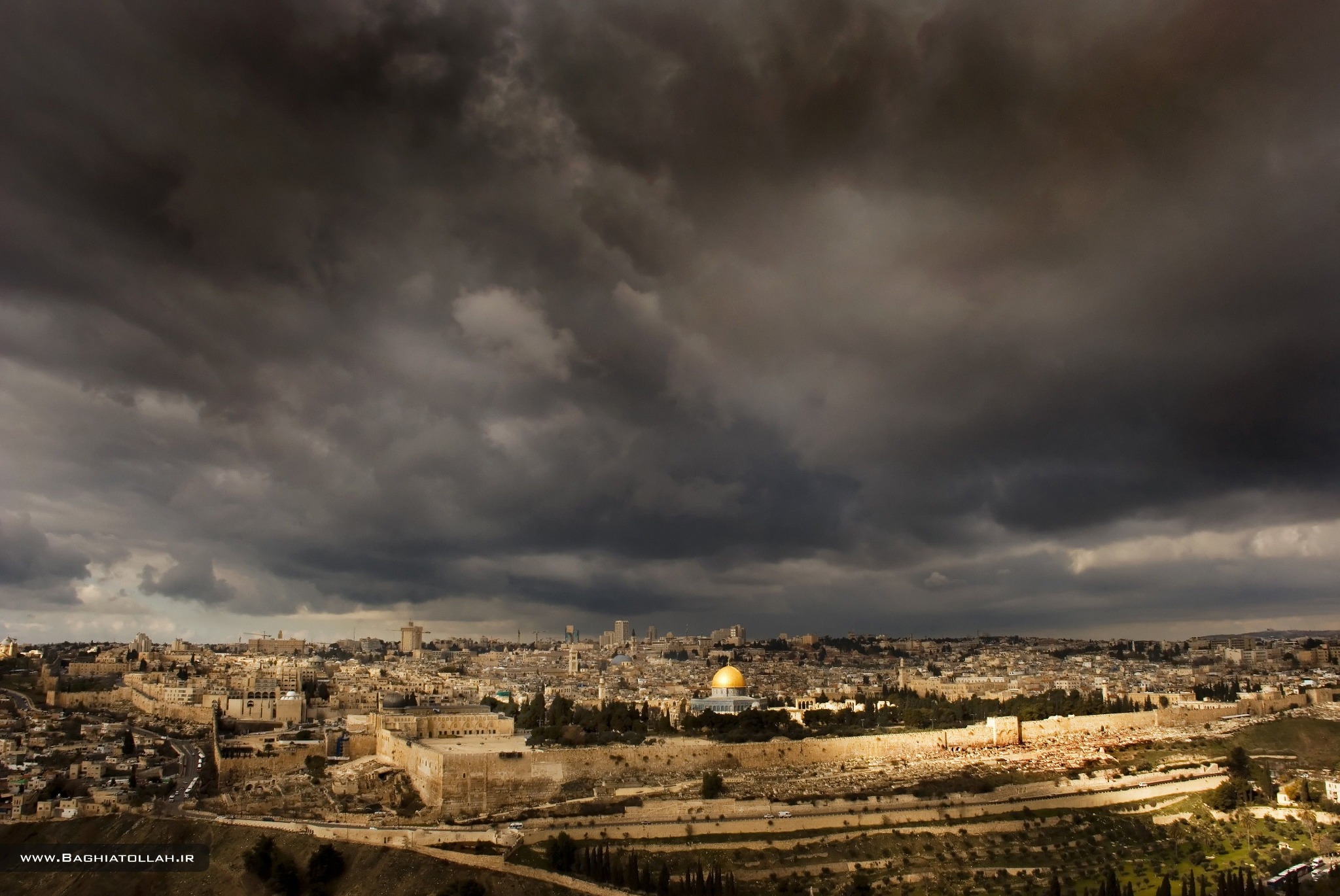 Jerusalem skyline stormy clouds wallpaper