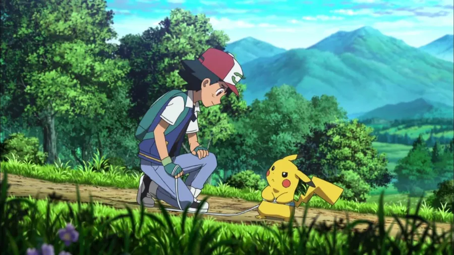 Pokemon trainer pikachu forest journey wallpaper