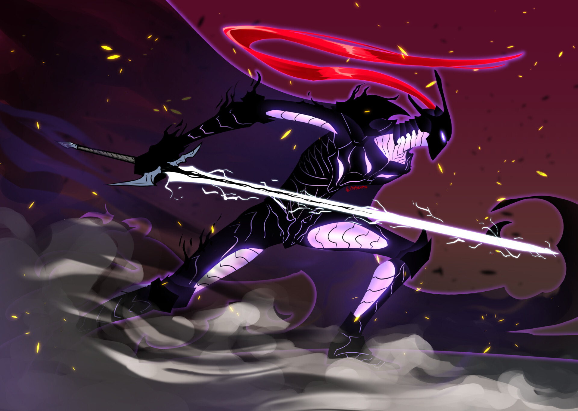 Shadowy demon warrior anime battle wallpaper