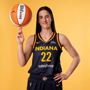 Caitlin clark spinning basketball yellow background wallpaper