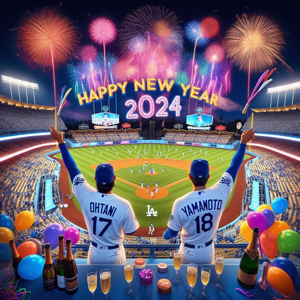 Shohei ohtani happy new year 2024 dodgers stadium