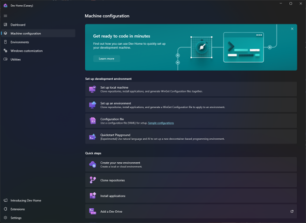 Machine configuration screen