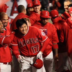 Shohei ohtani celebrating angels team