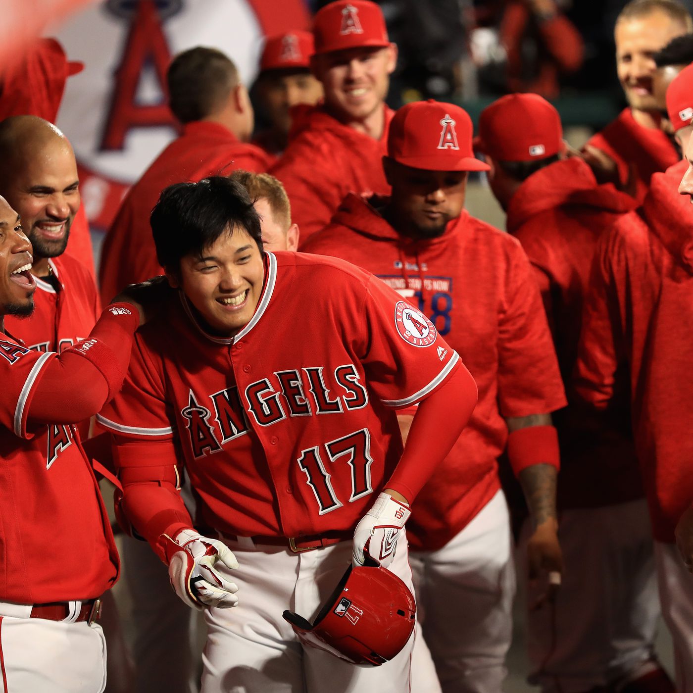 Shohei ohtani celebrating angels team