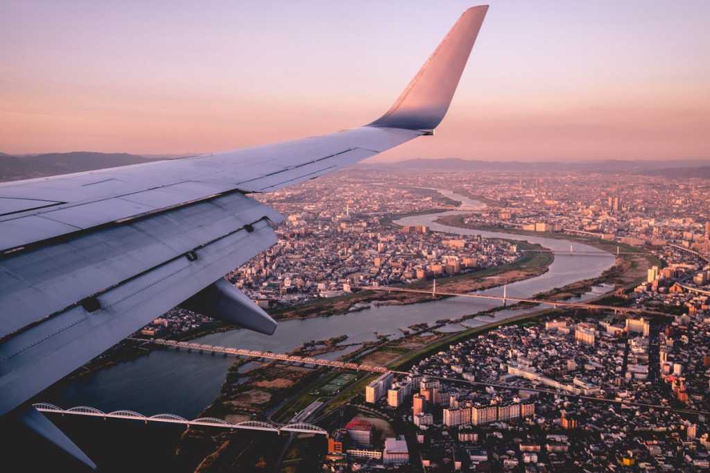 Japan airplane over Osaka