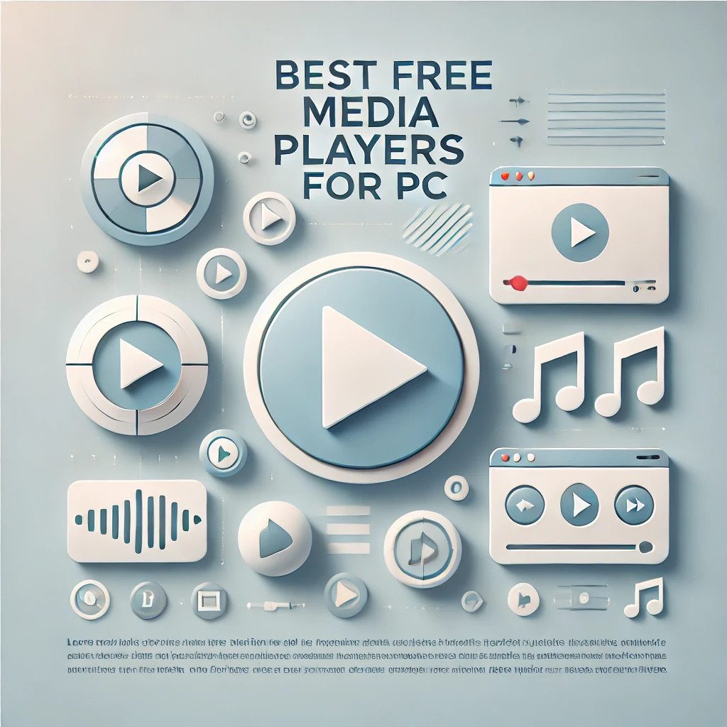 Dall·e 2024 11 13 19.52.05 a clean, minimalist image representing a blog post about the best free media players for pc. the image includes icons of popular media player elements