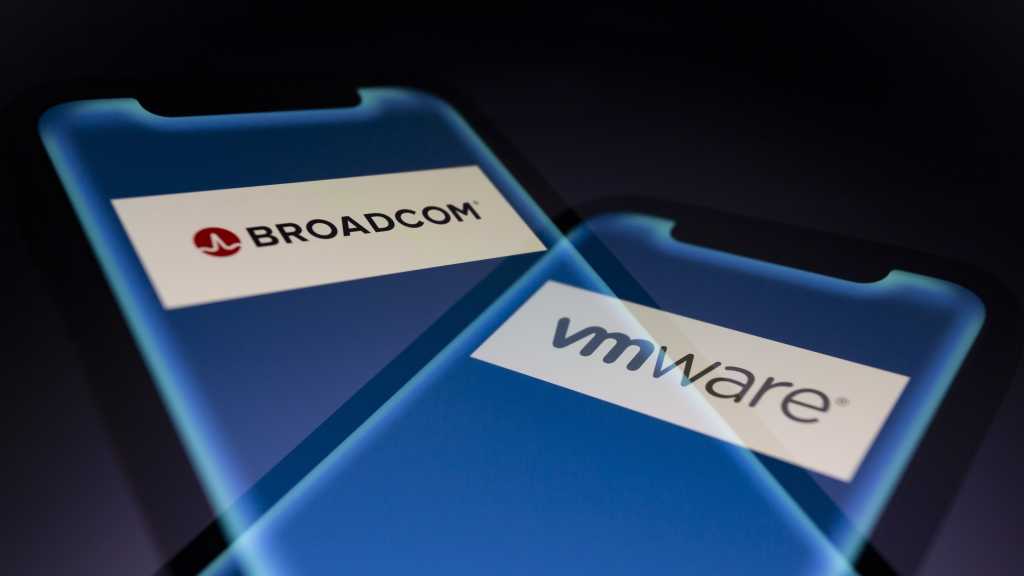 VMware and Broadcom logo on the front of mobile phones